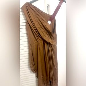 Maje brown cotton and leather strap mini dress size 3